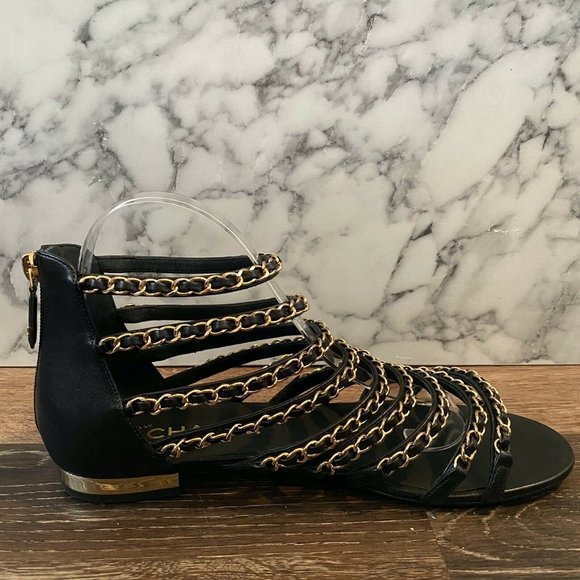 CHANEL 18 SS Leather Gold Chain Gladiator Sandals - Picture 4 of 12